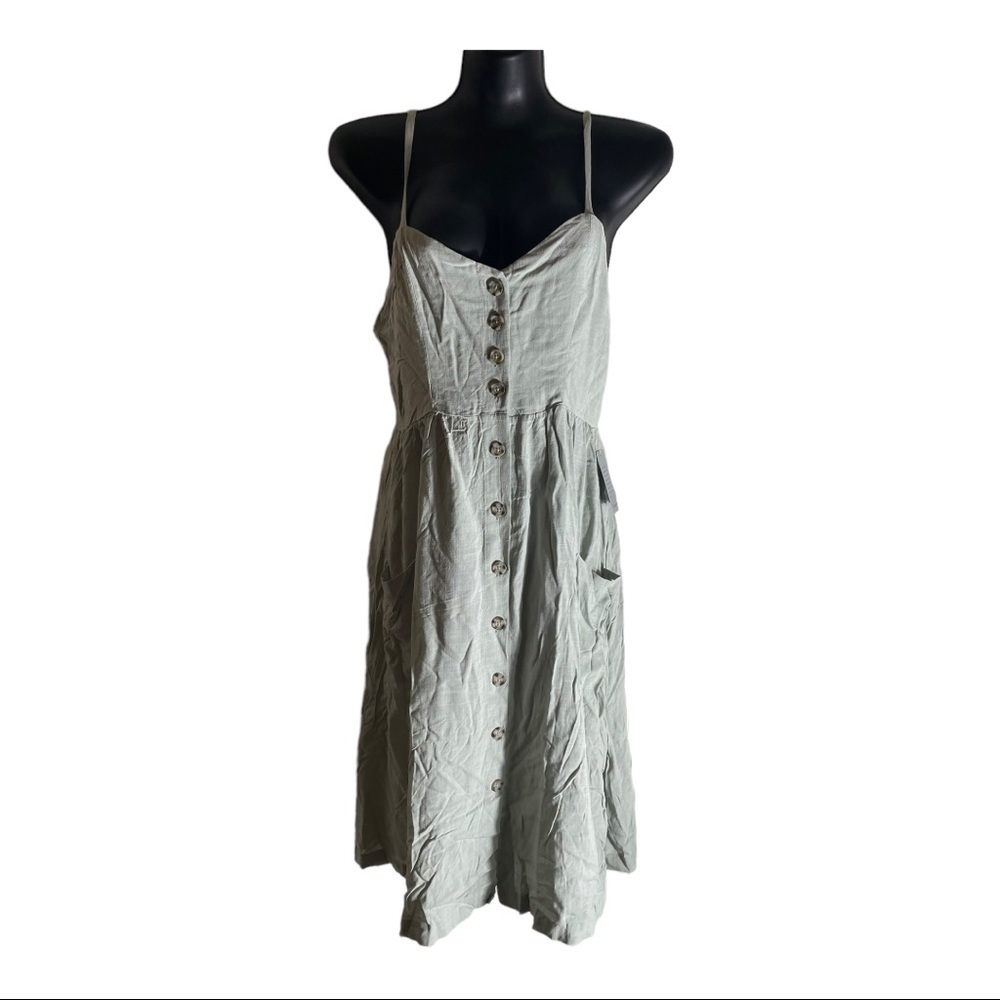 𝅺GOOD LUCK GEM Button Front Sleeveless Midi Dress sage green - Picture 9 of 13